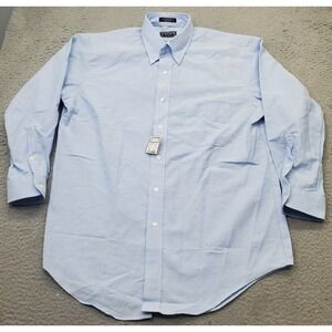 Windsor Company Dress Shirt Men 16.5 Blue Wrinkle Free Collar Button Down Formal